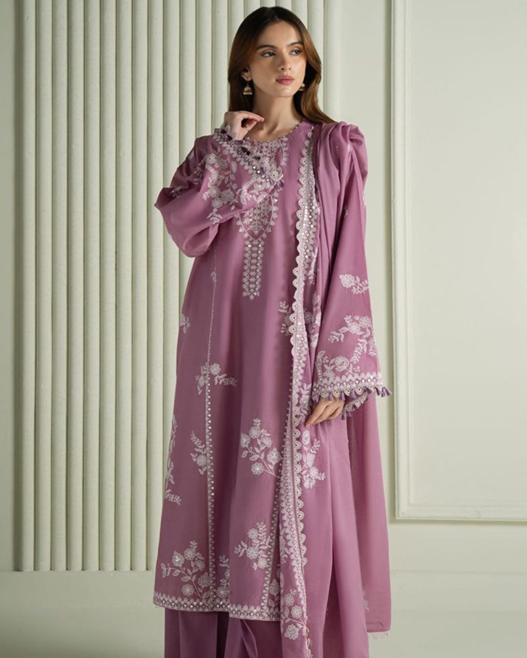 cross stich dhanak embroidery 3pc suit Dhanak 3 Piece Heavy Embroidered Suit