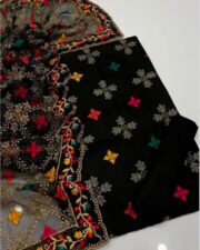 Khaddi Net Heavy Embroidered 3-Piece Dress 2K25 | Fancy Phulkari Dupatta & Katan Silk Trouser | Premium Quality Women’s Winter Collection