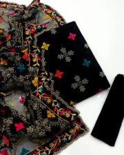 Khaddi Net Heavy Embroidered 3-Piece Dress 2K25 | Fancy Phulkari Dupatta & Katan Silk Trouser | Premium Quality Women’s Winter Collection