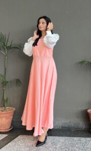 AknasClothing – Elegant Collection | Platted Black Maxi with White Sleeves - Image 2