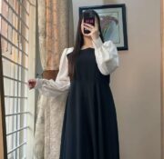 AknasClothing – Elegant Collection | Platted Black Maxi with White Sleeves - Image 2