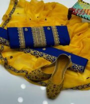 Elegant Cotton Embroidered 3-Piece Suit With Khusa - Image 3