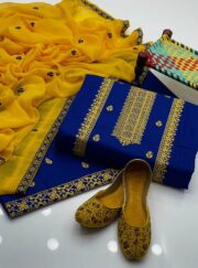 Elegant Cotton Embroidered 3-Piece Suit With Khusa - Image 2