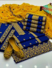 Elegant Cotton Embroidered 3-Piece Suit With Khusa - Image 5