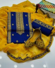 Elegant Cotton Embroidered 3-Piece Suit With Khusa - Image 4