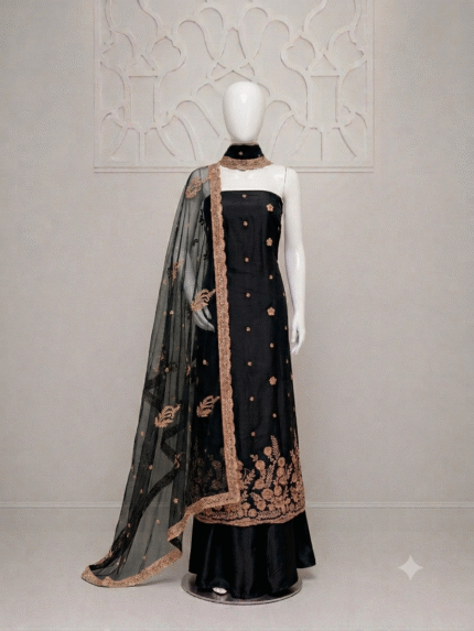 Premium Soft Net Heavy Embroidered 3 Piece Suit – Front & Back Same Design