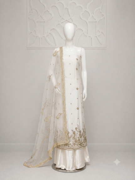 Premium Soft Net Heavy Embroidered 3 Piece Suit – Front & Back Same Design