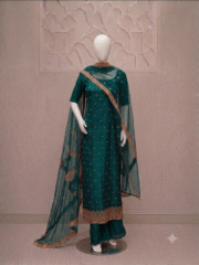 Premium Soft Net Fancy 3 Piece Suit – Heavy Katori Sequence Embroidery - Image 7