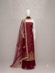 Premium Soft Net Heavy Embroidered 3 Piece Suit – Front & Back Same Design - Image 6