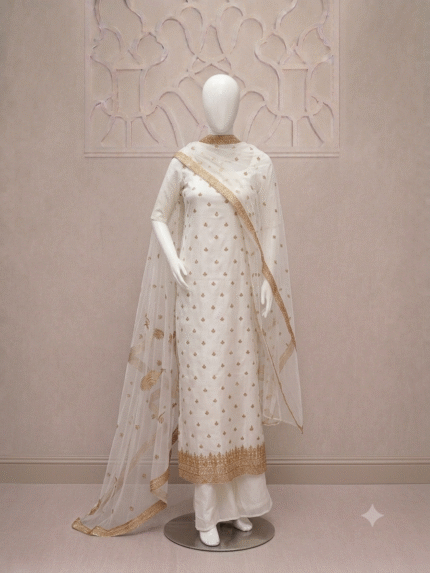 Premium Soft Net Fancy 3 Piece Suit – Heavy Katori Sequence Embroidery