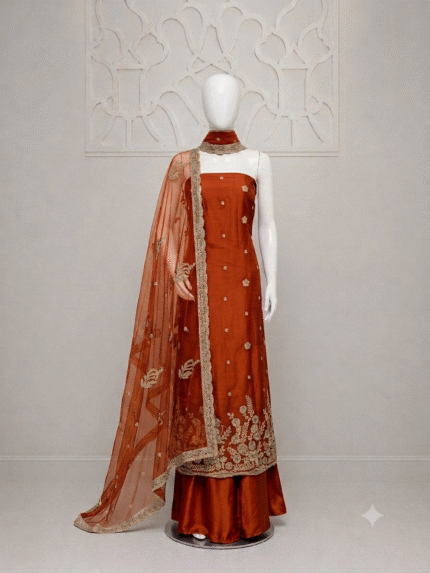 Premium Soft Net Heavy Embroidered 3 Piece Suit – Front & Back Same Design