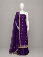 Premium Soft Net Heavy Embroidered 3 Piece Suit – Katori Sequence Work - Image 4