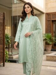 Premium Shamoz Silk Suit with Fancy Organza Dupatta – Wedding Collection | Unstitched 2 Piece - Image 4