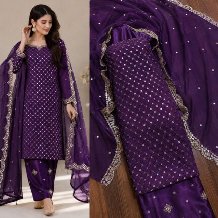 Hiba Bukhari Premium Crinkle Chiffon 3 Piece Suit