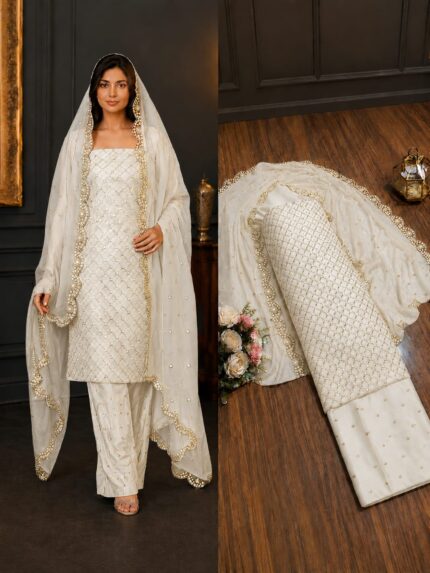 Hiba Bukhari Premium Crinkle Chiffon 3 Piece Suit
