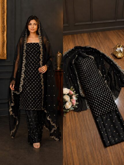 Hiba Bukhari Premium Crinkle Chiffon 3 Piece Suit