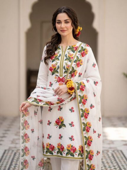 Premium Mid Season Cotton Cross Stitch 3 Piece Suit