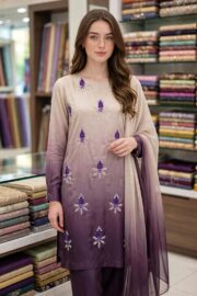 Shamoze Silk Digital Tie Dye Handwork 3 Piece Suit - Image 2