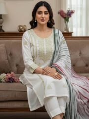 Elegant 3 Piece Lawn Suit with Tie & Dye Dupatta - Image 13