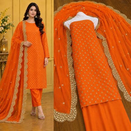 Hiba Bukhari Premium Crinkle Chiffon 3 Piece Suit