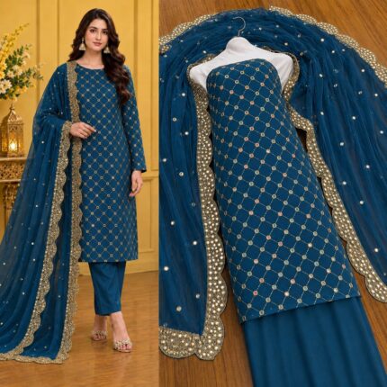 Hiba Bukhari Premium Crinkle Chiffon 3 Piece Suit