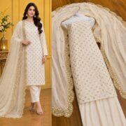Hiba Bukhari Premium Crinkle Chiffon 3 Piece Suit - Image 21