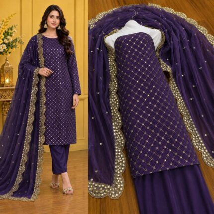 Hiba Bukhari Premium Crinkle Chiffon 3 Piece Suit