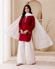 Premium Malai Lawn 3PC Farshi Suit Chiffon Dupatta - Image 2