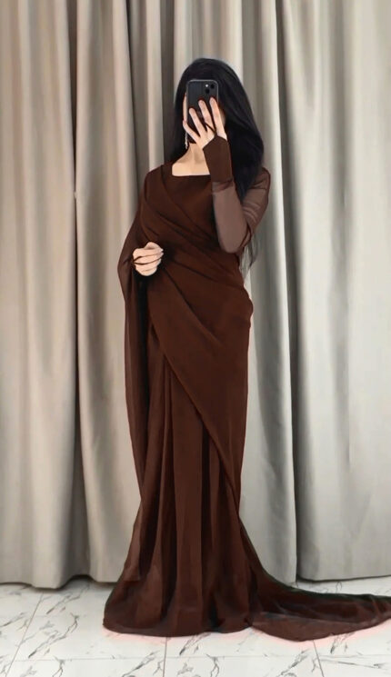 Premium Chiffon Stitched Saree with Blouse & Petticoat