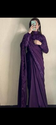 Premium Shamoze Silk Fancy Saree with Sequence Work - Image 4